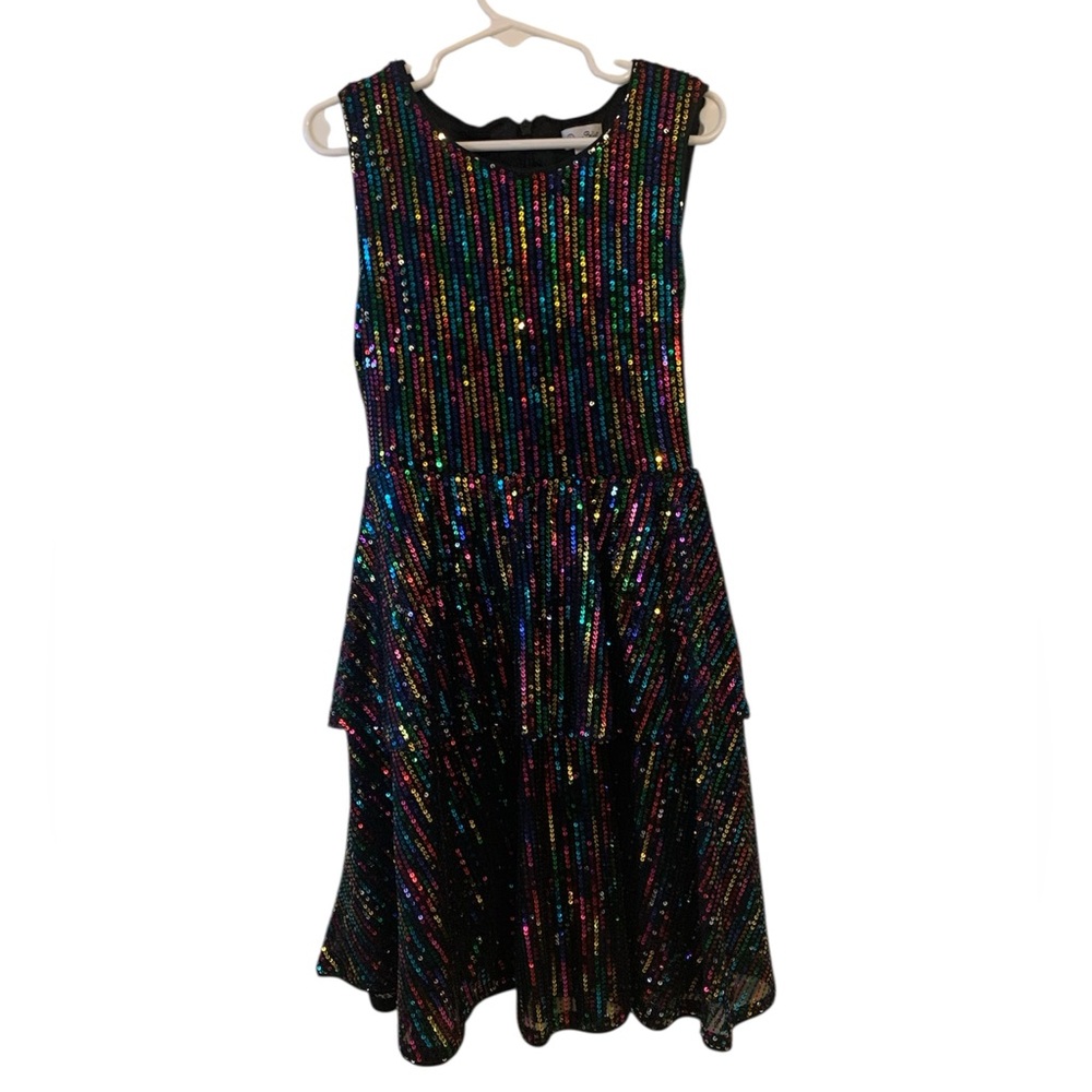 Dana Belle Girls Black Rainbow Sequin Party Dress size 8.
